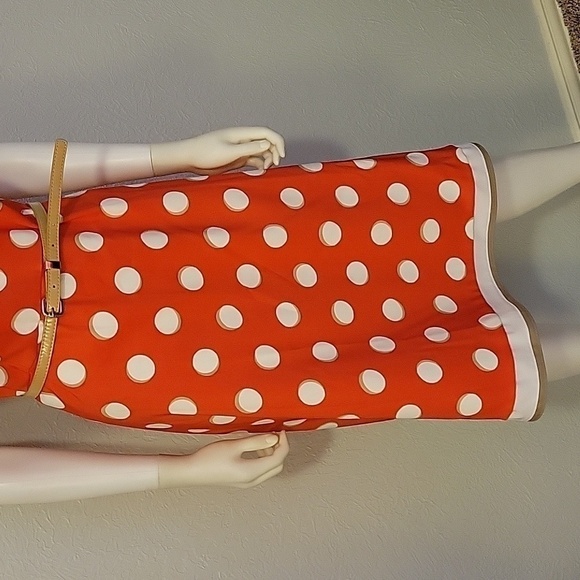 Vtg DRESS BARN 1990s Retro Mod Polka Dot Belted Waist Sleeveless A-Line Dress - Picture 5 of 9